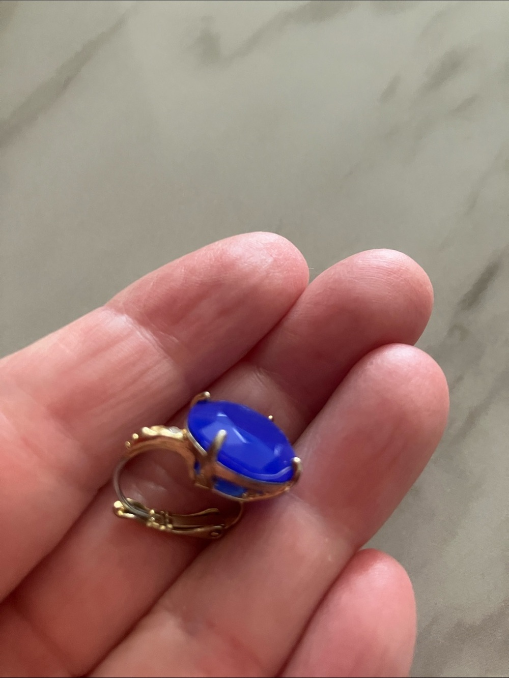 Fossil Gold Tone Cobalt Blue Faceted Leverback Statement Earrings Clear Accents - Picture 7 of 8